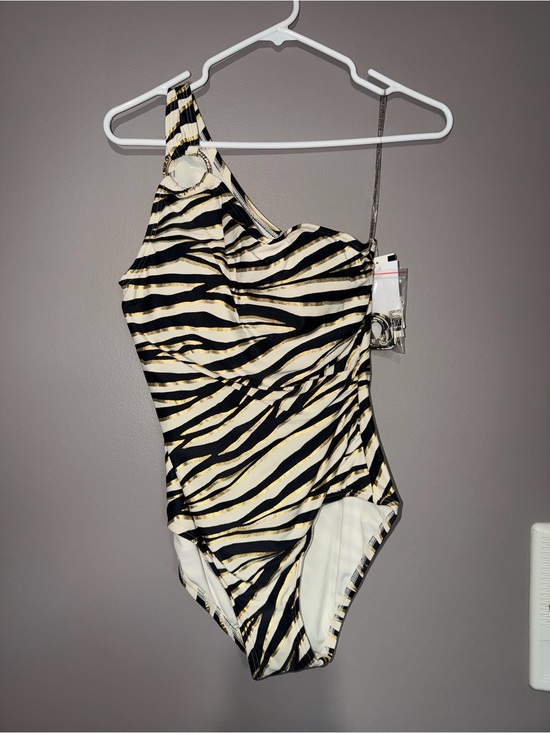 Michael Kors Other - Michael Kors Black, White & Gold Zebra Stripe One-Shoulder Swimsuit